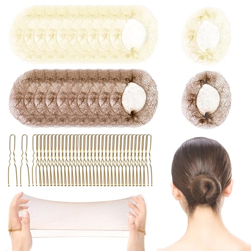 Yesaler 20 Pièces Beige Marron Clair Filet Chignon Filet à Cheveux Invisible avec Epingles à Cheveux en Or en Forme de U 50 Pièces pour Femmes Filles
