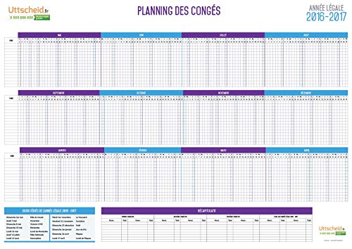 Editions Uttscheid-Planning de organización de las vacaciones anuales legal 2016/17-plastificado y effaçable. rotulador incluido.