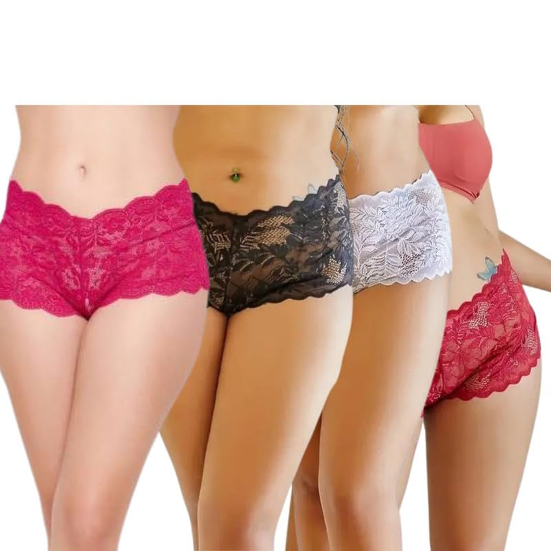 Cotton Lycra Net Boy Short Panty for Womens, Mid Rise, Hipster Panties, Daily Use Boyshort Pantie Pack of 4 (Multicolor)-picture-44
