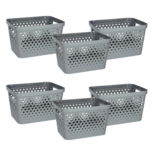 Glad-Plastic-Storage-Basket-Set-Value-Pack-of-6-Open-Storage-Bins-for-Shelves-Bathroom-Pantry-Closet-Nesting-Organizer-Boxes-with-Handles-4-Gallon-Grey Glad Plastic Storage Basket Set, Value Pack of 6 | Open Storage Bins for Shelves, Bathroom, Pantry, Closet | Nesting Organizer Boxes with Handles, 4 Gallon, Grey - Image 1