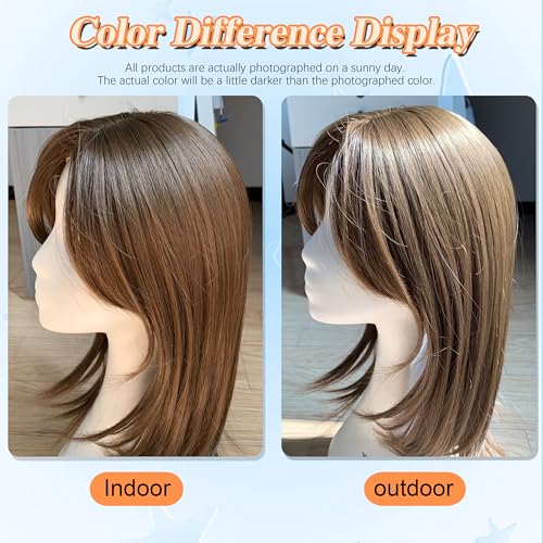 Image of Synthetic Hair Topper with Bangs 18 Inch Layered Toppers for Women with Thinning Hair 5.5 inch x 5 inch hand Tied Forehead Hairline 360 3D Cover Wispy Synthetic Toppers Hair for Women Fiber Wiglets