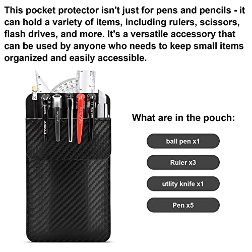Leather Pocket Protector For Men: A Multi Purpose Pocket Protectors For Shirts - Carbon Fiber Pattern Pocket Protector For Lab Coats | Pocket Pen Holder Accommodates Work Tools Such As Pens #TOP1