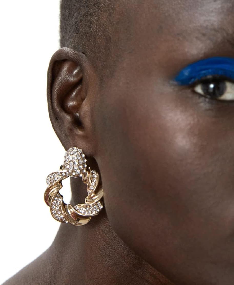 Twisted Hoop Earrings - Chunky Gold Wreath Dangle Earrings, Hypoallergenic, Geometric Flower Round Circle Design - Image 2