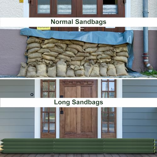 PATIKIL 5' x 6" Sand Bag for Flooding, 4 Pack Long Canvas Sandbags Thickened Water barriers for Flooding with Binding Elastic Band for Door Flood Control, Green by PATIKIL - Image 6