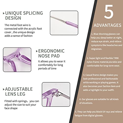 Image of Blue Light Blocking Glasses Round Computer Eyeglasses Reduce Eyestrain UV Glare Women AB3301 (Purple)