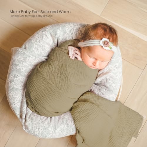 Image of lulumoon Muslin Swaddle Blankets for Baby: Cotton & Soft Receiving Blanket for Newborn with Branche Printed- Neutral Gift for Baby Shower 2pack(Olive Branche)