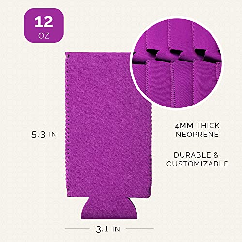Image of Slim Can Cooler Sleeve 12 Pack - Blank Neoprene Insulated Can Coolers for 12 oz Skinny Beer & Soda Cans - Sublimation Ready Drink Sleeves for Heat Press, Custom Printing & Party Favors (Purple)