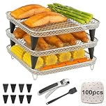 Magla Square Air Fryer Rack Set. Compatible with Ninja Air Fryer Speedi 5.7L, Max Pro 6.2L, Cosori Air Fryer 5.5L, 6.4L and Tefal Air Fryer 6.5L etc. Air Fryer Basket. Air Fryer Accessories. UK Brand