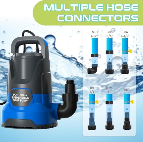 Image of Sump Pump 1HP Submersible Water Pump 3700GPH Electric Portable Transfer Water Pump for Pool Draining Basement, Blue
