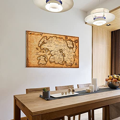 Tomart Tamriel Map Canvas, The Elder Scrolls Map Posters, Vintage Art Canvas Print, Fantasy Map Posters Canvas Painting Wall Art Poster For Bedroom Living Room Decor 12X18Inch(30X45Cm) Frame-Style #TOP2