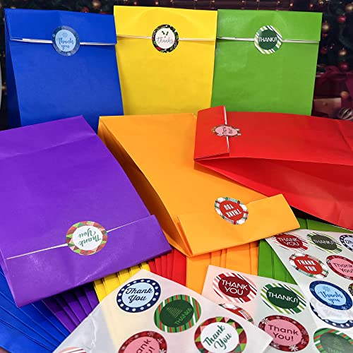 Mozrro Mix Color 12 Pack Gift Bags With Thankyou Sealing Stickers, Great For Christmas, Gifts, Lunch, Party, Sweets, Goodies, Retail & Tchotchkes 10.2" X 5.5" X 3.5" #TOP5