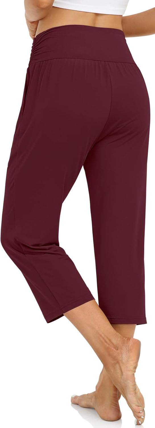 UEU Women's Capri Pants Summer Loose Yoga Pants Comfy Workout Cropprd Pants with Pockets - Image 4