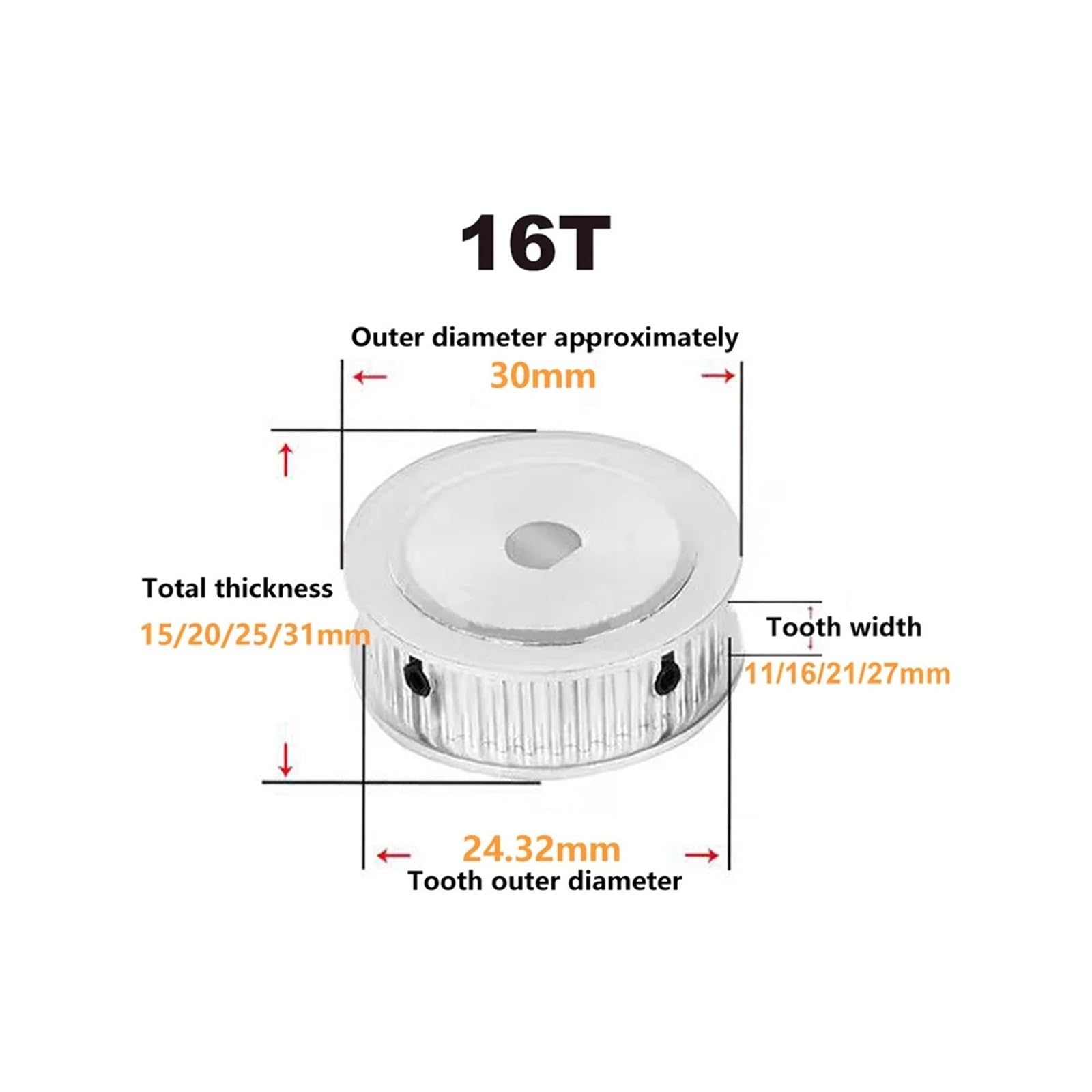 1 pz D-foro HTD 5M Puleggia dentata 12T/14T/15T/16T/17T/18T/19T/20denti 5x4.5mm ~ 15x14mm Ruota motrice sincrona 25mm(Bore 6x5mm,19T)