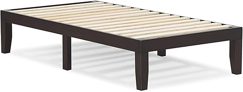 KOMFOTT Base de cama de plataforma de madera de 14 pulgadas, tamaño individual, base de colchón de madera con marco de madera de goma, fuerte
