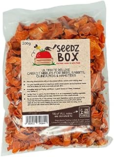 Dried Carrots For Rabbits and Dogs 200g - For Birds Guinea Pigs and Hamsters - Seedzbox - Naturally Dried Snack and Treat - Fat Free Carrots With No Preservatives