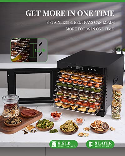 Stainless Steel Gdor Food Dehydrator With 8 Trays, Digital Adjustable Timer & Tempe Control Food Dryer Machine For Jerky, Vegetable, Fruit, Meat, Dog Treat, Herb, And Yogurt, Include More Accessories #TOP3