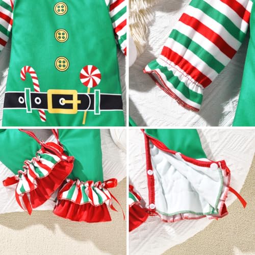 Unutiylo Baby Girl Thanksgiving Christmas Outfit My First Holidays Romper Ruffle Sleeve Jumpsuit with Headband Set4