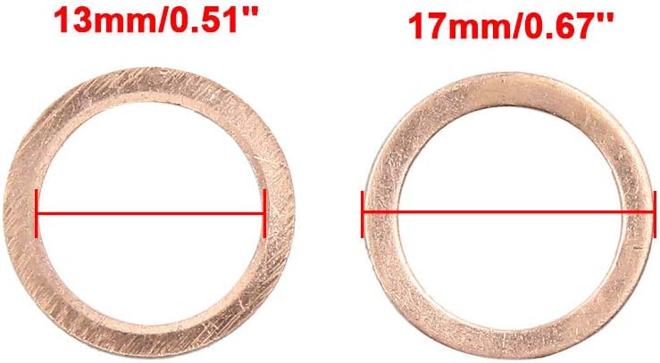 X AUTOHAUX M13 x 17mm x 1mm Copper Flat Washers Car Sealing Gaskets Rings 50pcs, Copper Tone - Image 4