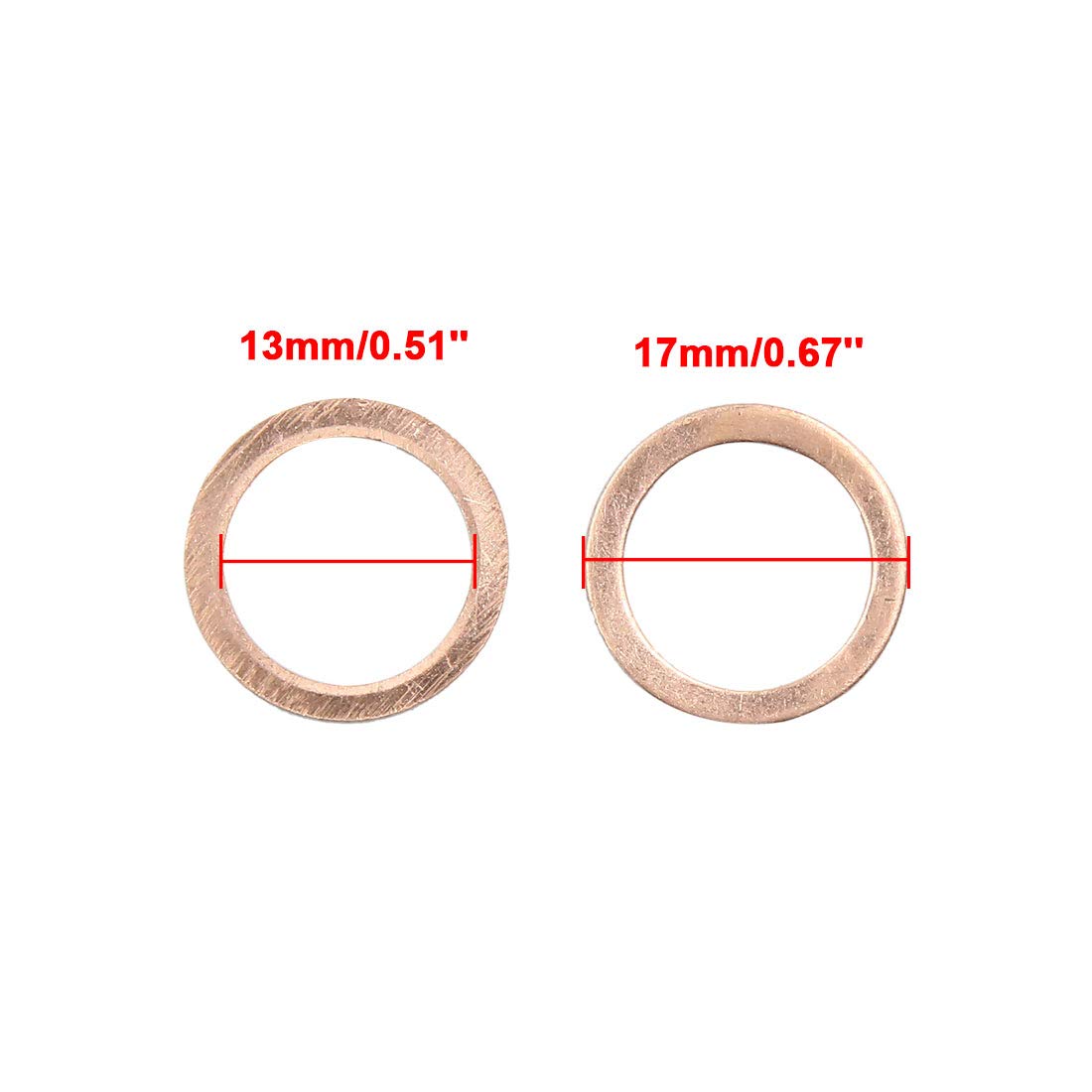 X AUTOHAUX 13mm Inner Dia Copper Crush Washers Flat Sealing Gaskets Rings 20pcs, Copper Tone, 13*17*1mm - Image 3