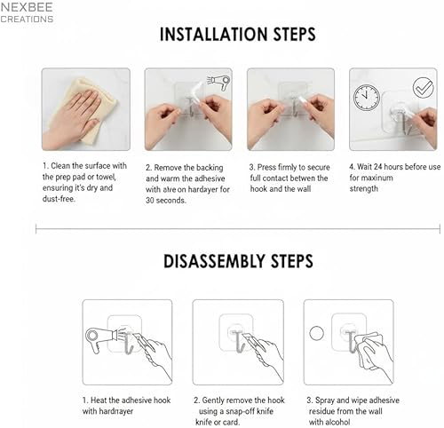 Miniatura 5 de Paquete de 24 ganchos autoadhesivos resistentes de 33 libras (máx.), transparentes sin uñas, impermeables, ganchos de pared adhesivos para llaves,
