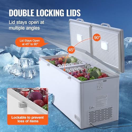 VEVOR Chest Freezer, 19.8 Cu.ft / 561 L Large Deep Freezer with Split Top Double Locking Lids, Freestanding Commercial Chest Freezer & 4 Removable Baskets, 7-Level Adjustable Temp, LED Light, 6 Wheels on Fridge.com