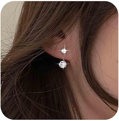 Boho Crystal Ear Jacket Earrings Silver Rhinestone Stud Earrings Tiny Cz Earrings Minimalist Crystal Post Earrings Jewelry for Women