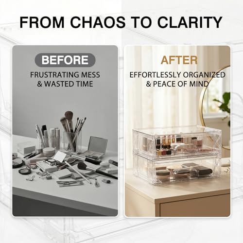 Clear Stackable Storage Drawers 2 Pack 3.5in Organizer Plastic Bins by OUTUXED - Used condition - Image 8