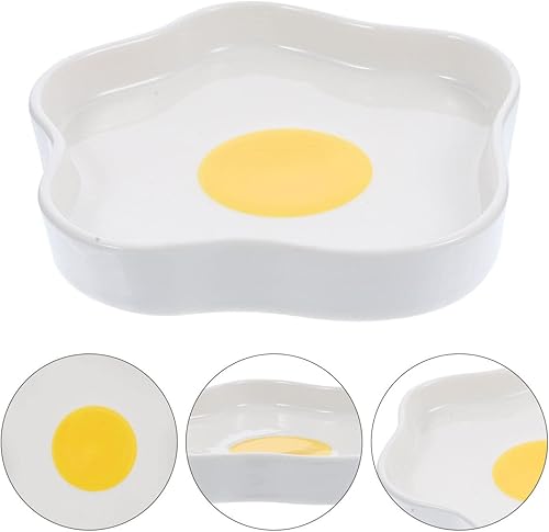 Miniatura 4 de Kichvoe Plato de cena con forma de huevo frito Plato de cerámica Platos de comida de desayuno Plato de aperitivo de ensalada de postre Platos de