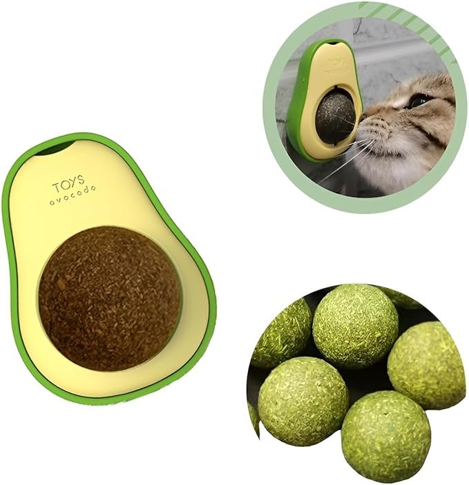 Avocado Catnip Toy for Cats – Interactive Cat Toy with Rotating Catnip Ball – Stress Relief & Dental Care for Indoor Cats