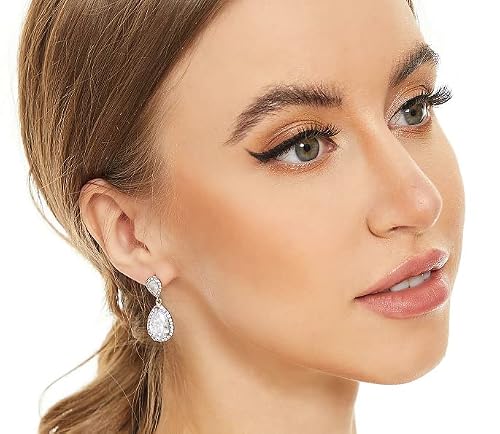 1/2/4/6 Pairs Silver Dangle Wedding Earrings For Brides,Rhinestone Costume Jewelry For Women Girls,Teardrop Cubic Zirconia Bridal Earrings For Porm Anniversary #TOP1