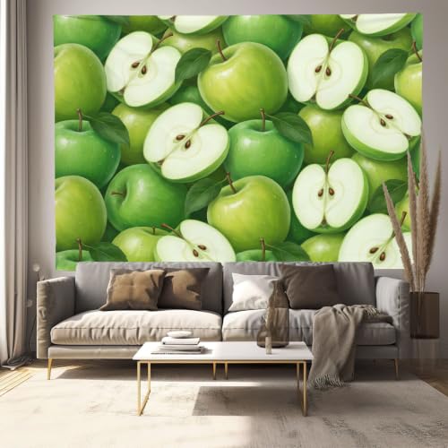 Tapisserie bleu à motif thème d'été aux pommes impression HD