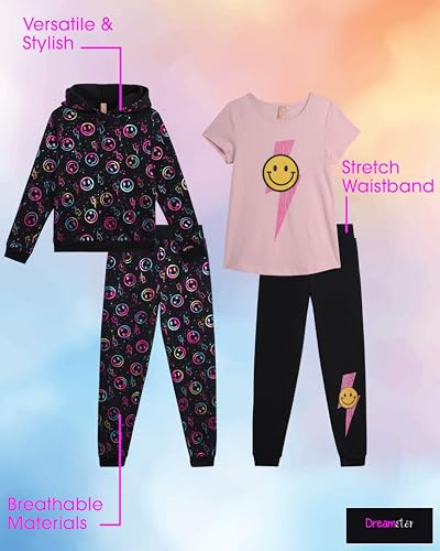 Dreamstar Girls' Activewear Set - 4 Piece Cozy Fleece Hoodie, Short Sleeve T-shirt and Jogger Pants Set for Girls (7-16)2