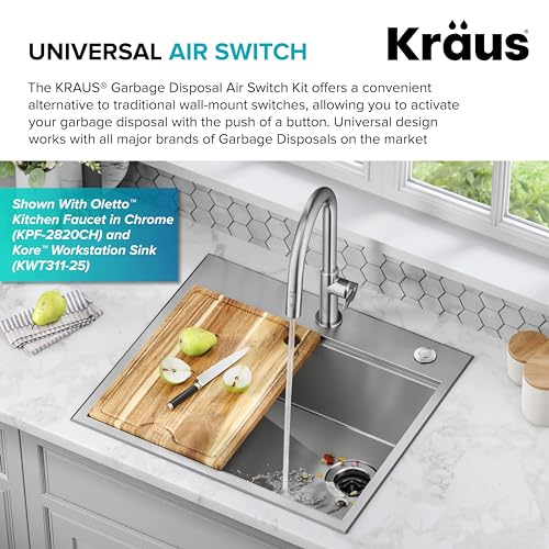Image of KRAUS Garbage Disposal Air Switch Kit in Spot-Free Stainless Steel with Push Button, AC Adapter, Power Cord, and Air Tube Included, KWDA-100SFS (Pack of 6)