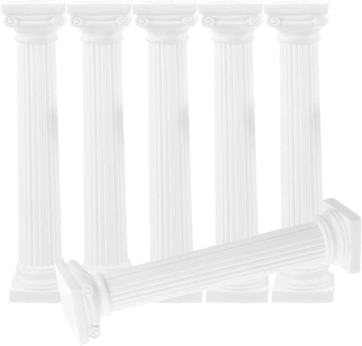 Totority Mini Roman Pillar Greek Columns, 6Pcs White Plastic Roman Column Set for Tiered Cakes Stacking, 6.7 Inch Miniature Pillars Decor for Wedding Photography Props