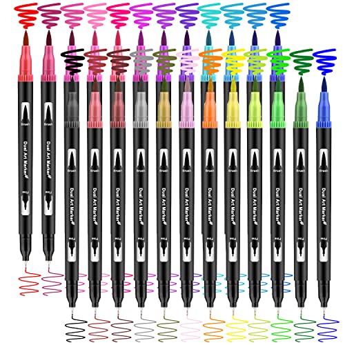 FAYOUCZ Dual Brush Marker Pens for Coloring ,24 Colored Markers ,Fine Point and Brush Tip Art Markers for Kids Adult Coloring Books, Bullet Journals Supplies,Planners,Note Taking, Coloring Writing