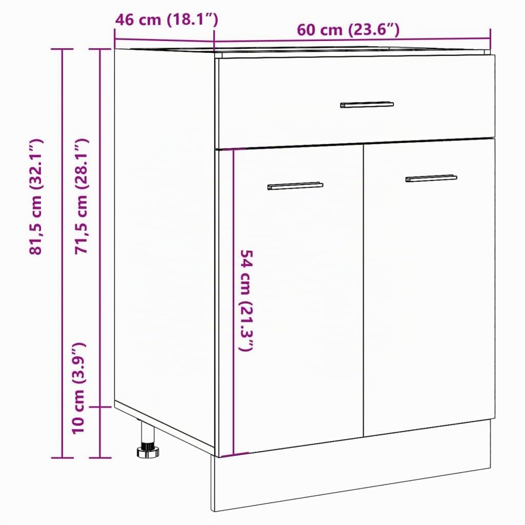 vidaXL Unterschrank Lyon Artisan-Eiche 60x46x81,5 cm Holzwerkstoff, Küchenschrank, Gastronomieschrank, Gastro Möbel, Küchenmöbel, Aufbewahrungsschrank