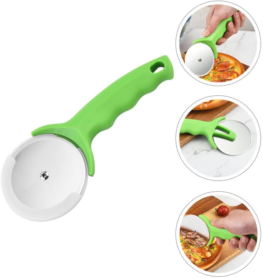2Pcs Stainless Steel Pizza Cutters, Wheel with Non-Slip Handle, Green