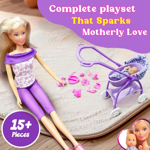 Image of Steffi Love Baby Walk| Imaginative & Engaging Doll Set| Doll Set with 15+ Baby Accessories| Safe Role Play Set| Ideal Gift for Girls Age 3+ (Purple)