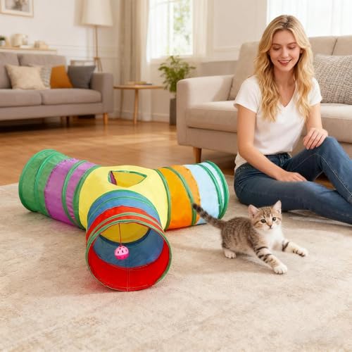Katzentunnel | 3- Wege- Katzenspielzeug für den Innenbereich- Kätzchentunnel, Labyrinthrohr- zur Anreicherung von Übungen, Welpen, Innenbereich, Zuhause, Hinterhof, Rasen-3