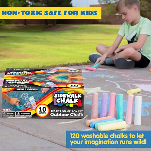 Image of JOYIN 120 PCS Sidewalk Chalks for Kids Giant Box Non-toxic Jumbo Colored Washable Sidewalk Chalk for Toddlers in 10 Colors
