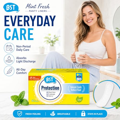 Image of BST Mint Fresh Wingless Panty Liners for Women, 6.1 Inch 40 Count, Invisible Breathable Ultra Thin Daily Pantiliner, Odor Fighting & All Day Freshness, Daily Feminine Hygiene Protection for Light Flow
