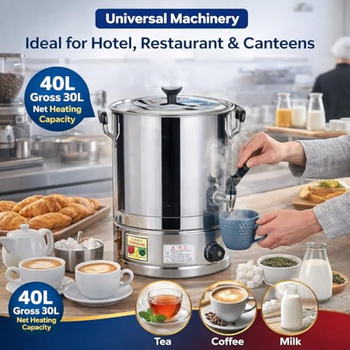 Image of 2000W Electric Water Boiler with 40L Gross Heating Capacity | Stainless Steel Commercial Heating Machine for Hotel, Restaurant, & Canteens | Tea Coffee Milk Dispenser (30L Net)