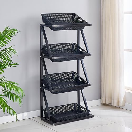 Expositor comercial de frutas y verduras de 4 y 5 niveles, estante metálico grande para supermercado, con cestas, organizador de productos de cocina (negro, 4 niveles, 65 x 35 x 120 cm/25,6 x 13,8 x 4