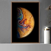 Framed Canvas Wall Art Planet Astronomy & Space Bedroom Colorful Contemporary Moon Multicolor Photography - 16x24 inches