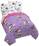 Jay Franco Disney Minnie Mouse Purple Love 4 Piece Twin Bed Set - Includes Reversible Comforter & Sheet Set - Super Soft Fade Resistant Polyester - (Official Disney Product)