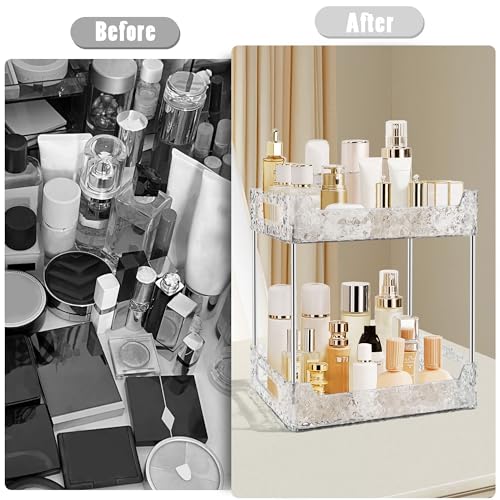 Image of 2-Tier Bathroom Counter Organizer Countertop Storage, Dresser Organizer Vanity Tray for Makeup, Perfume Organizer Cosmetics Skincare Shelf - Clear