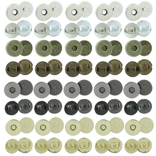 Waziaqoc 40 Sets Magnetic Snaps for Purse Closure, 4 Colors 18mm Magnetic Fastener Replacement Kit Magnetic Snaps for Sewing, Craft, Bags, Clothes, Leather
