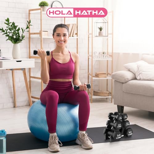 HolaHatha 1, 2, and 3 Pound Neoprene Dumbbell Weight Set with Storage Rack Stand, Ideal Strength Training Home Gym Workout Equipment for Muscle Toning