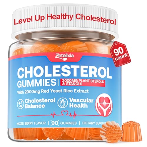 Zetelixia Cholesterol Lowering Supplements Gummies, Cholesterol Gummies with Plant Sterols & Stanols, Red Yeast Rice, Lower Cholesterol Naturally – Vegan, Non-GMO, Mixed Berry Flavor, 90Ct