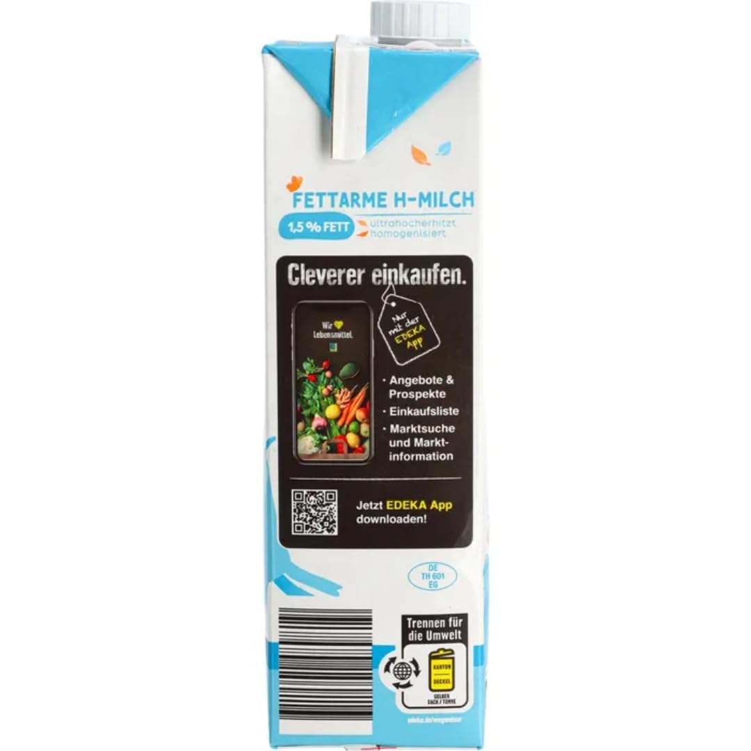 Milch Gut&Günstig fettarme H-Milch 1,5% Fett Haltbare Milch, je 1 Liter, 60 Stück mit Pufai Grocery